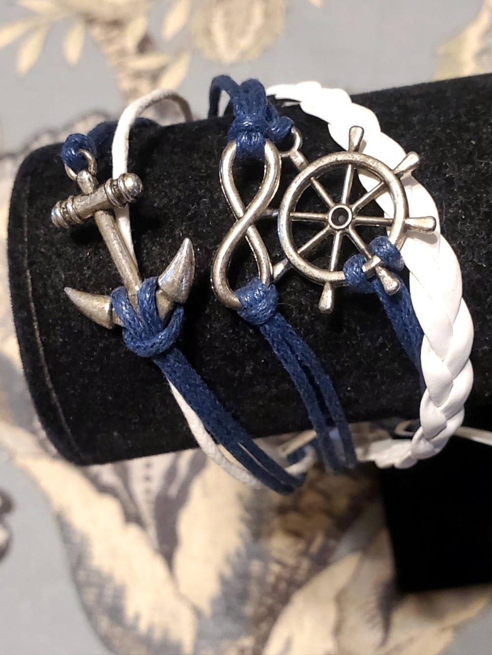 Source Unknown Navy Blue and White Nautical Charm Bracelet Set